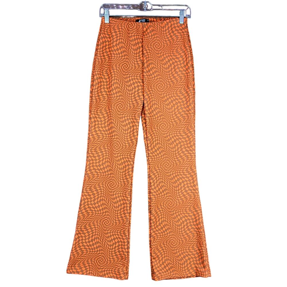 Cuidado Con El Perro Womens Pants Orange Brown Disco Flare Leg Pull On Medium